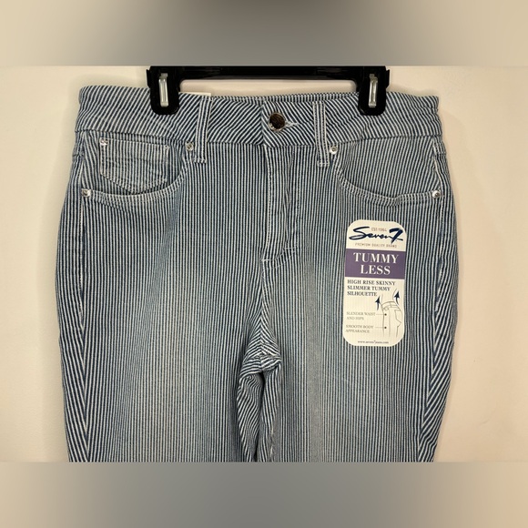 $69 Seven 7 Jeans High Rise Skinny Women’s Size 8 Blue/White Striped TUMMYLESS - Picture 5 of 10